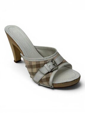 Gorgeous Burberry Nova Check Wedge Mules, Size 39